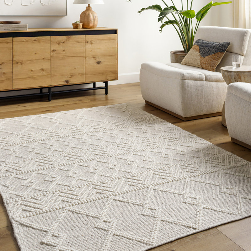 Hygge Textured Wool Hand Woven Area Rug, Rectangle 152 x 229 cm