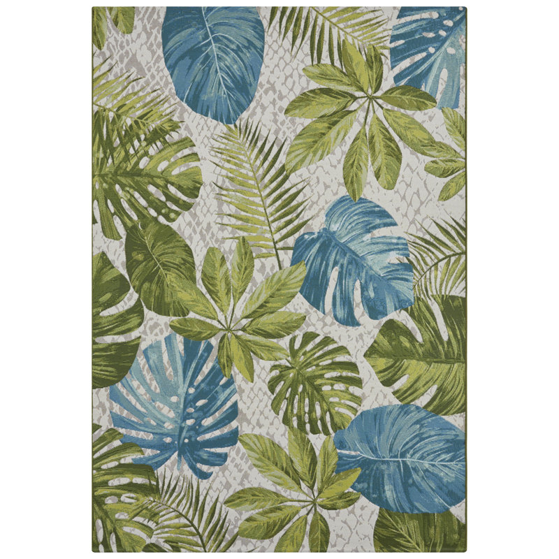 Leaves Turquoise/Green Indoor/Outdoor Rug, Rectangle 200 x 285cm