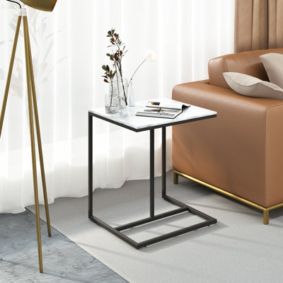 Marble Top Side Table C-shaped Sofa End Tables Black Frame Couch Laptop Desk Bedside Tables For Living Room