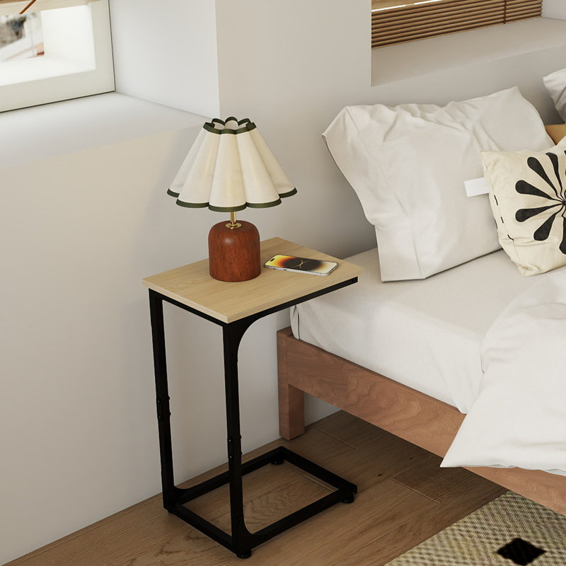 C-Shaped End Table, Beige Wood/Black, Individual