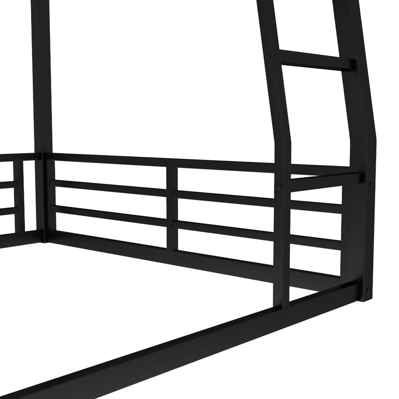Lit superposé au sol pour enfants et adultes, lit superposé en métal robuste, peu encombrant, structure à bruit réduit, sans sommier tapissier, noir