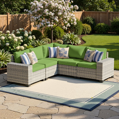 6-Piece All-Weather Outdoor HDPE Rattan Patio Sofa Set with Cushions&Wide Armrests