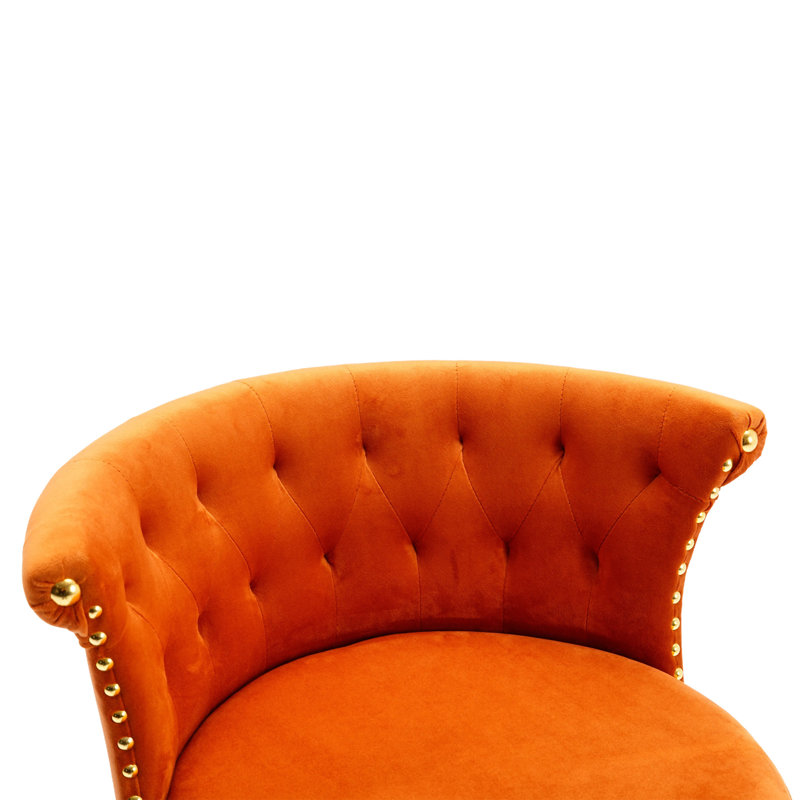 Chaise de bar pivotante en velours à 360 ° UNIS UNI WIN (sans la table), Siège orange / cadre doré