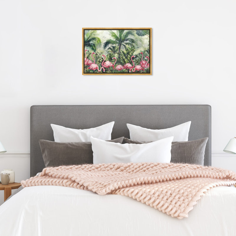 " Doll Memories - Flamingo Tropics " Painting Print, 16" H x 24" W, Gold Framed Canvas