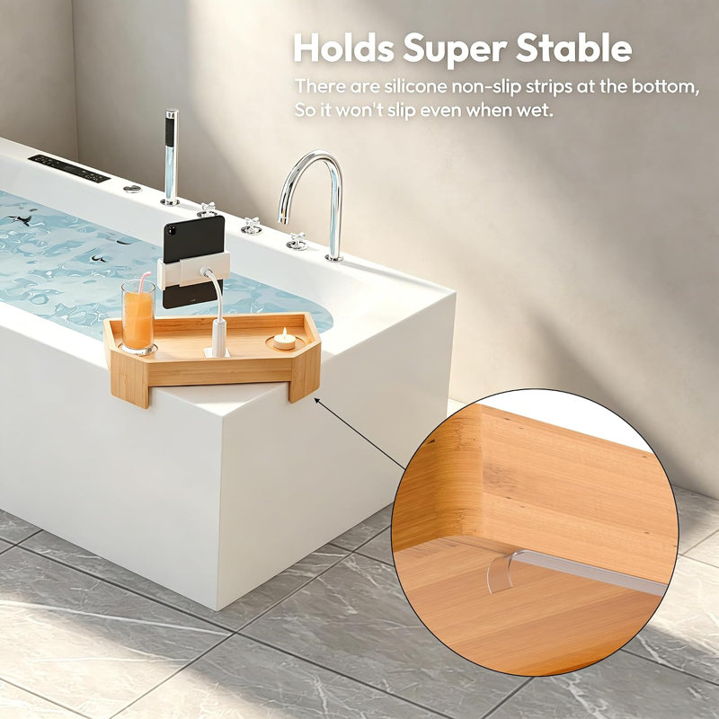 Plateau de spa en bambou avec support de téléphone ajustable