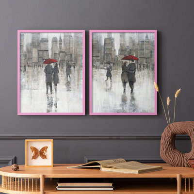 «Rain in The City I», reproduction encadrée de qualité supérieure - prête à être accrochée - aucun clou requis - aucun clou requis