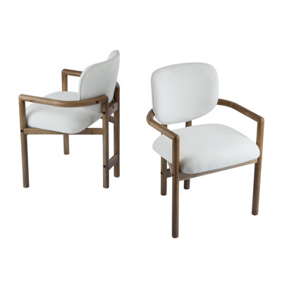 Of 2 Dining Chairs, White Upholstered Seating, Stable Rubber Wood, Stain- Chair 2pcs Fabric Upholstery,