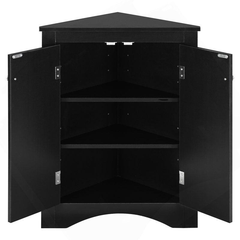 Black Triangle Bathroom Storage Cabinet With Adjustable Shelves, Freestanding Floor Cabinet For Home Kitchen, Black