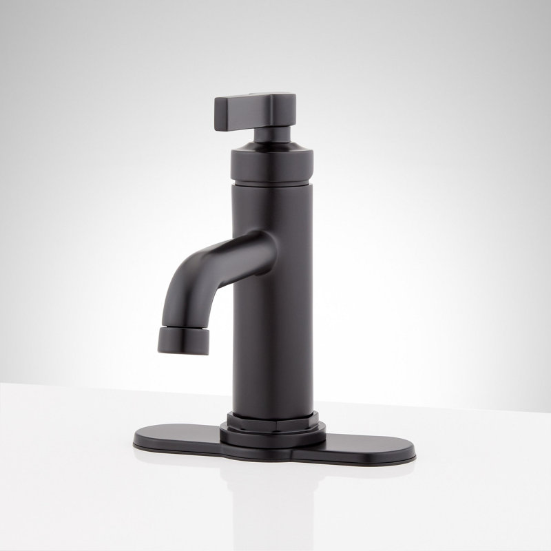 Greyfield 1.2 GPM Single Hole Bathroom Faucet with Metal Lever Handle and Pop-Up Drain Assembly, Matte Black