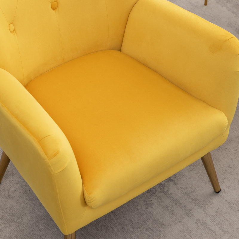 Fauteuil en velours capitonné 30,25 po Rily, Jaune