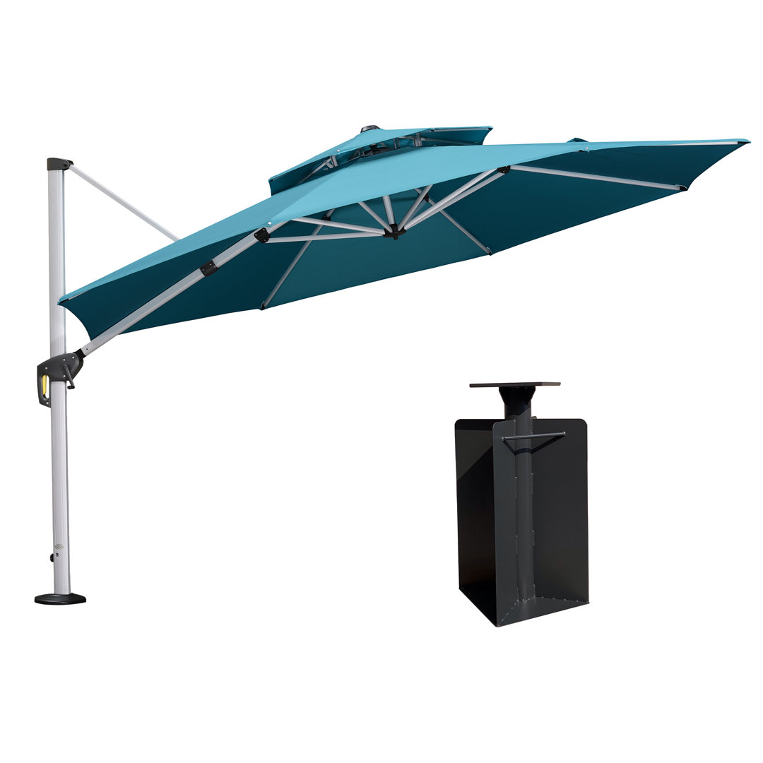 Sharayne 144'' Cantilever Umbrella with Crank Lift Counter Weights with Base in Ground Arlmont & Co. Fabric