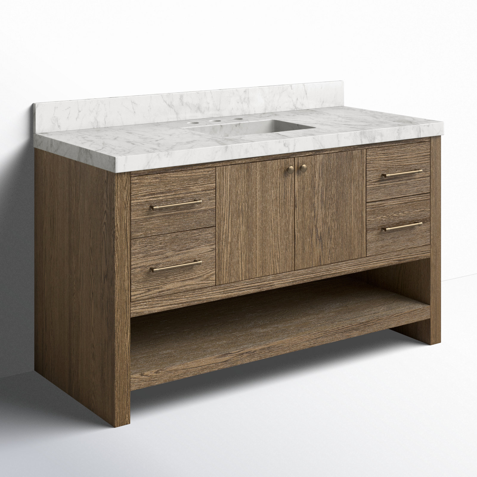 Abington 55" Carrara Marble Single Bathroom Vanity, Brown