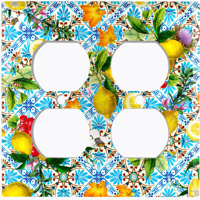 Elegant Teal Fruit Flowers Tile Food & Beverage 2 - Gang Duplex Outlet Standard Wall Plate