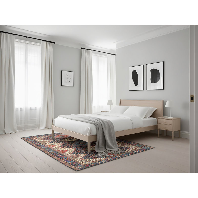 Tapis traditionnel beige / vert / rouge, Rectangle 5 pi x 7 pi