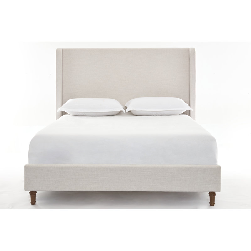 Mozter Upholstered Wingback Platform Bed, King, Ivory Canvas