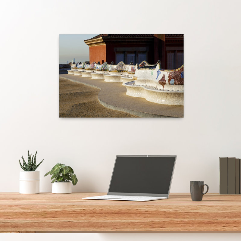 Serpentine Seating Bench Park Guell Barcelona Catalonia Spain by Bob Masters - Wrapped Canvas Print, 40.64 cm H x 60.96 cm W