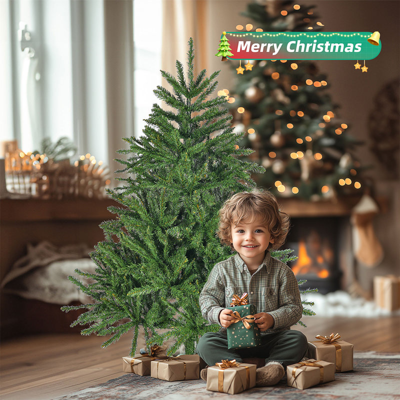 4.5 Ft Green Artificial Spruce Christmas Tree with Metal Stand