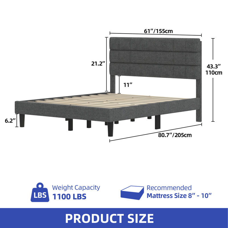 Kestra Upholstered Platform Bed, Gray, Full