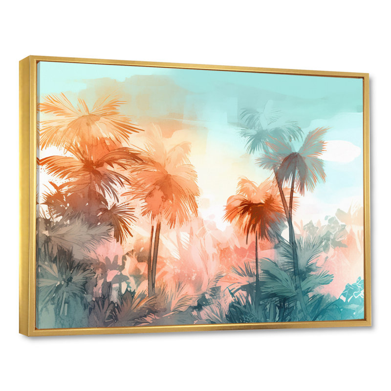 Chenard majestueux, palmiers tropicaux II sur toile, H 30 po x l 40 po x P 1,5 po, Cadre flottant doré