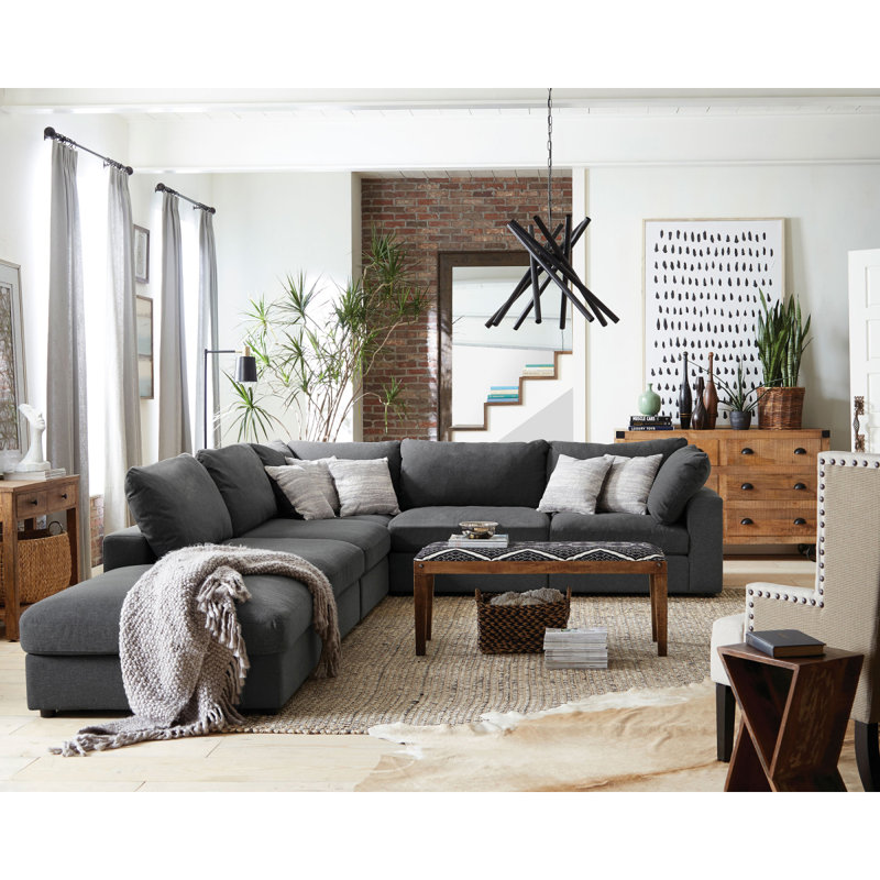 Canapé modulaire rembourré avec coussins réversibles 6 pièces Rhette, Gris anthracite