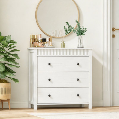 Commode et table de chevet en bois cannelé avec tiroirs | Meuble de rangement pour chambre, salon, couloir et entrée