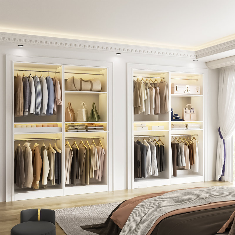 Système de garde-robe avec tringles et tablettes suspendues, Blanc