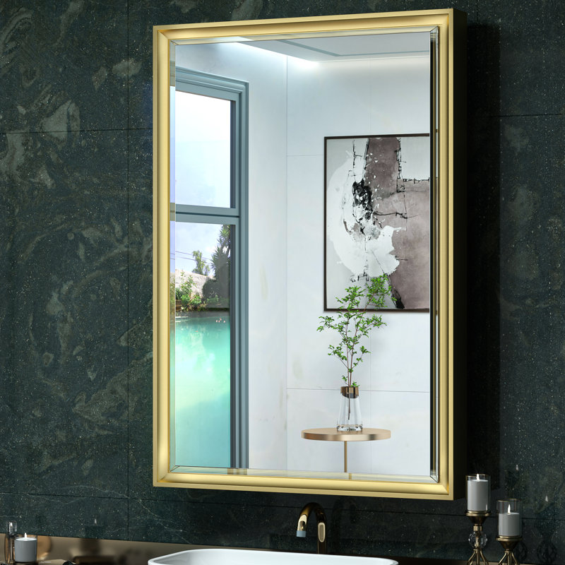 Cyrille Recessed & Surface Framed Medicine Cabinet with Mirror and Shelves, 36" H x 24" W x 5.2" D, Nickel