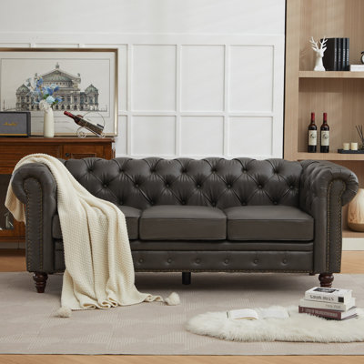 84.25'' Faux Leather Sofa With Rolled Arm