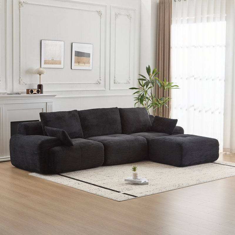 Modern Memory Foam Pet-Friendly Cloud Modular Sectional Sofa for Living Room, Black Corduroy