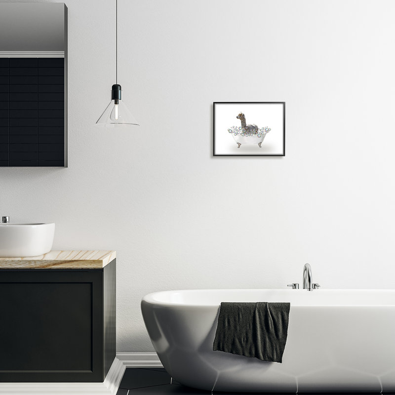 " Alpaca In Bubble Bath " by Amelia Noyes, Black Framed, 11" H x 14" W x 1.5" D