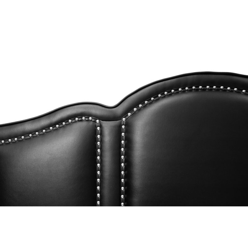 Lit double en simili cuir noir, assemblage de cadre en bois massif et cadre noir, tranquillité, composite solide