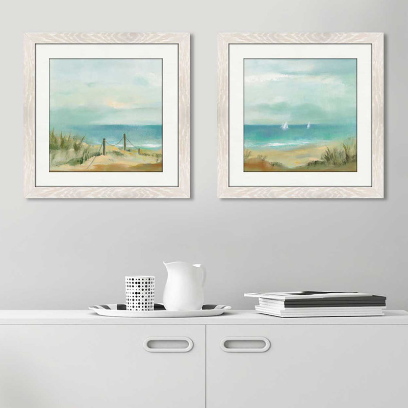 « serenity on the beach ii », ensemble de 2 reproductions de peintures à l’acrylique encadrées, Blanc mat