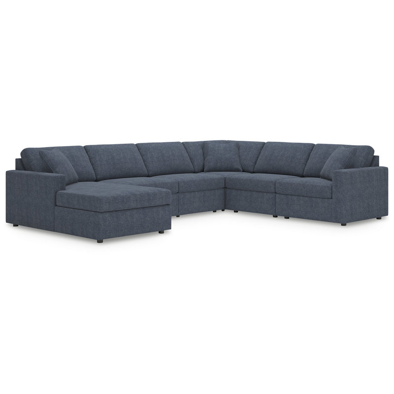 Canapé modulaire 6 pièces avec méridienne Chobanyan, Face à la gauche, H 36 po x l 140 po x P 107 po, Polyester bleu