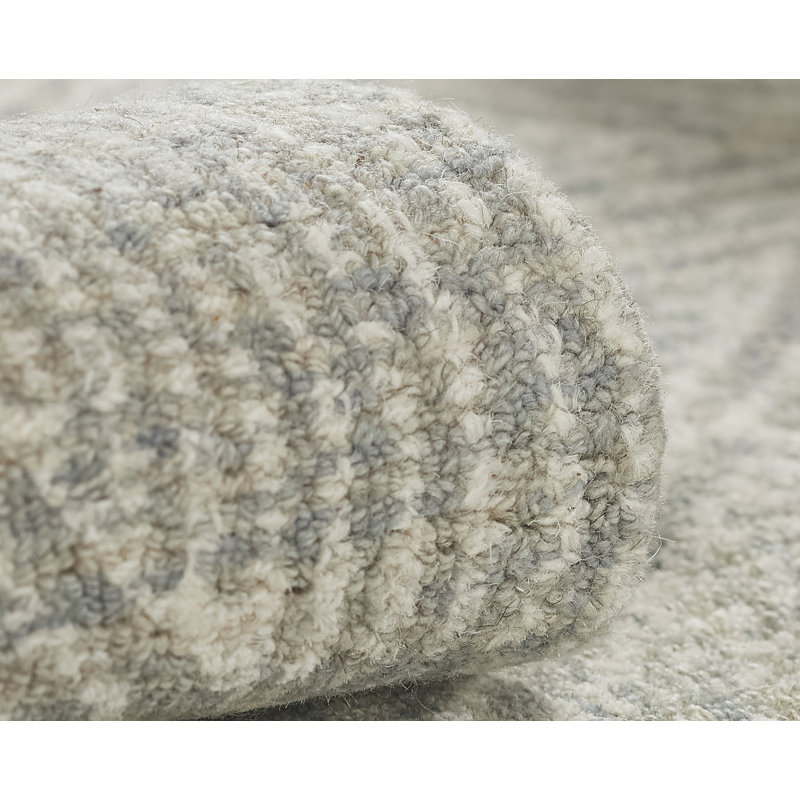 Babiarz Hand Hooked Wool Geometric Area Rug in Ivory/Gray, Rectangle 9' x 12'