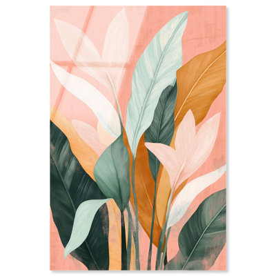 Peach and Palm Acrylic Natures Art Prints by Art Remedy, Ready to Hang