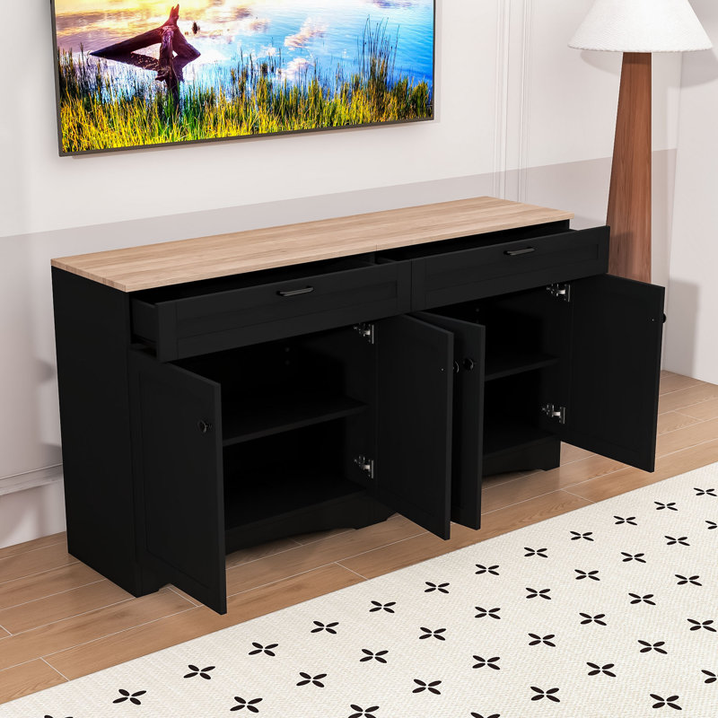 Buffet rustique multifonctionnel avec tablettes réglables et beaucoup de rangement, Black