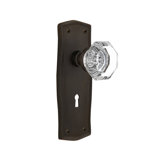 Clear Crystal Waldorf Interior Mortise Door Knob with Prairie Long Plate