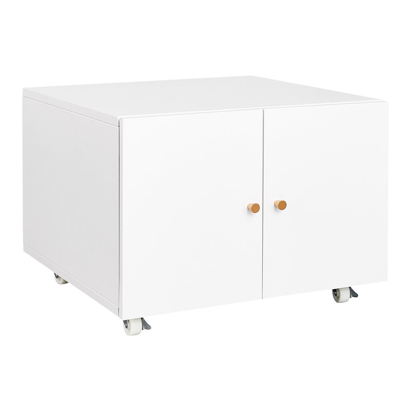 Armoire d'imprimante de bureau blanche en acier: mobile à 2 portes avec 4 roulettes pivotantes et finition lisse, Blanc