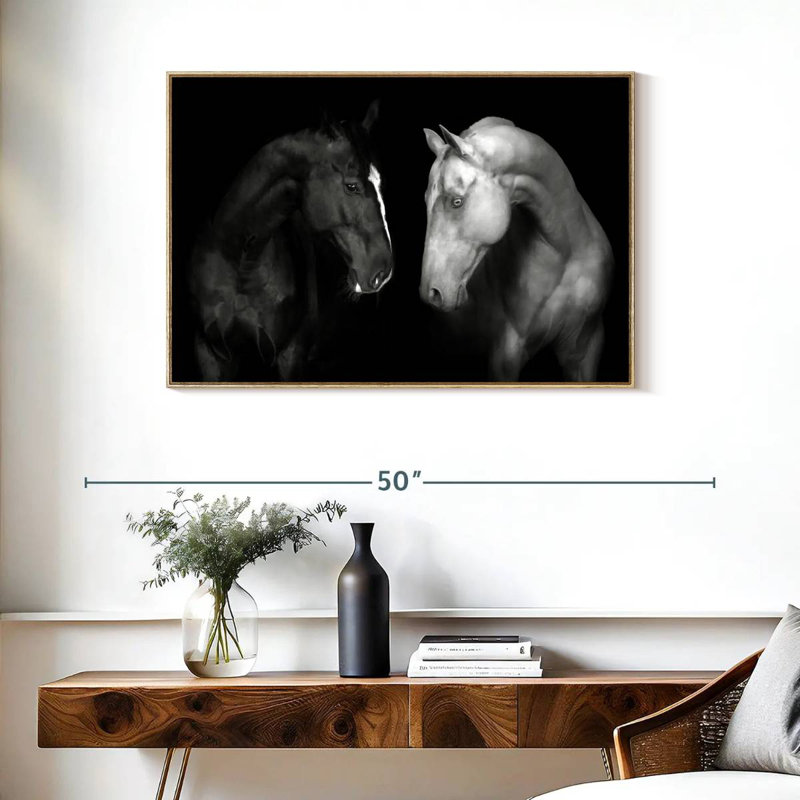Chevaux monochromes, Cadre flottant en bois naturel, 37 po x 25 po