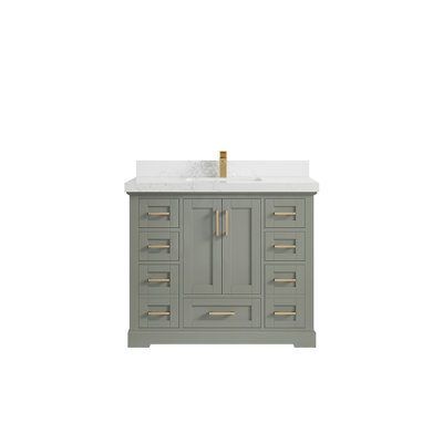 42 In. W X 22 In. D Boston Single Sink Bathroom Vanity In Evergreen With 2 In Empira White Quartz