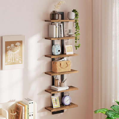 Floating Shelves Set Of 2, 3-Tier Wall Mounted Storage Shelves For Bathroom, Living Room, Bedroom, Kitchen, Rustic Brown And Black, Space-Saving Open Design