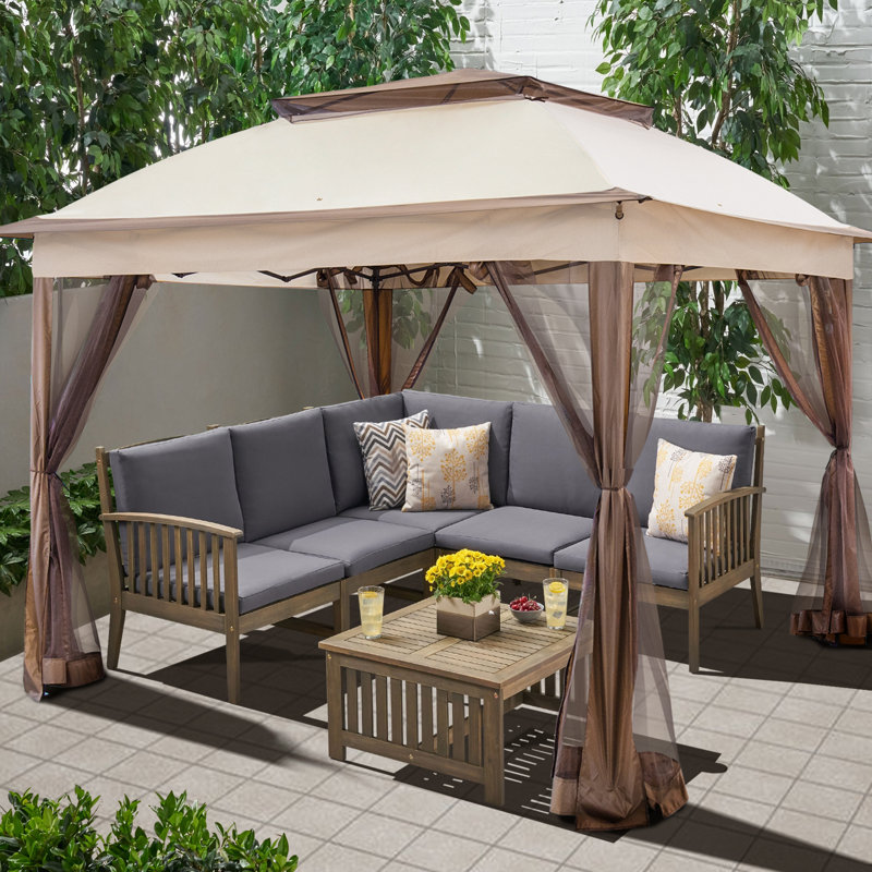 Pavillon de jardin portatif en métal de l 11 pi x P 11 pi, Beige