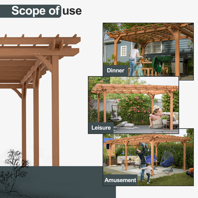 16 ft. x 12 ft. Brown Cedar Wood Outdoor Pergola
