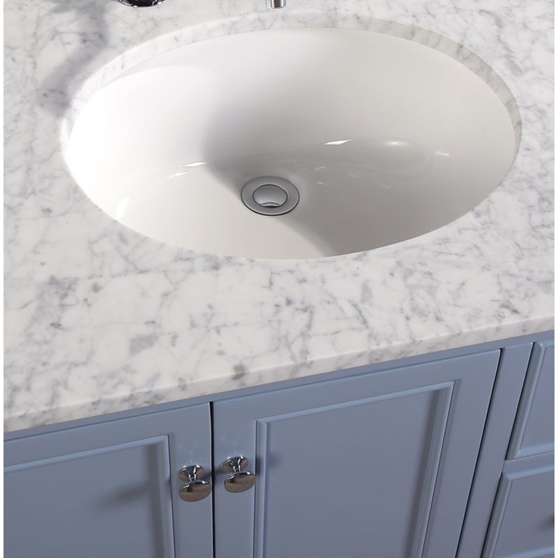 Ensemble de meuble-lavabo simple 36 po Ferdinand, Bleu poudré, Marbre de Carrare