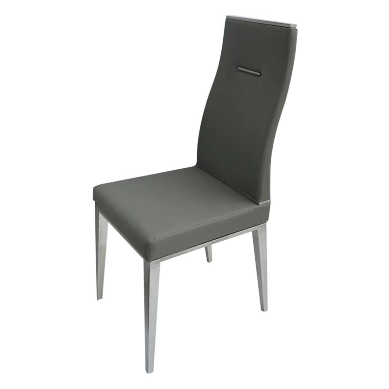 Faux Leather Upholstered Dining Chair with Stainless Steel Base, Dark Gray, Stainless Steel