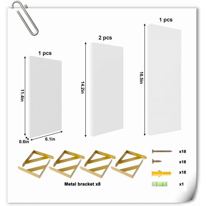 Halima 3 Piece Wood Bracket Shelf, White