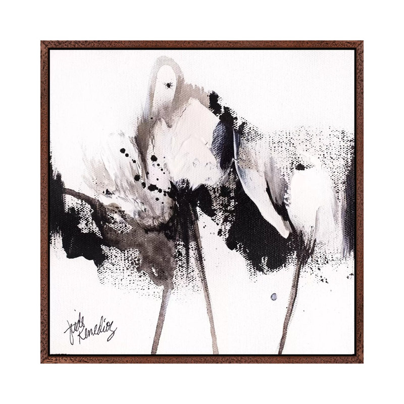 Moon Flower IV 1 Piece Painting on Canvas, 45.72cm H x 45.72cm W x 3.81cm D, Classic Brown Wood Framed