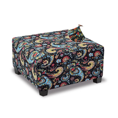 Ottoman Cover Square Slipcovers Printed,Stretch Footrest Stool Cover For Ottoman Square,Soft Foot Stool Cover Protector With Nonslip Elastic Bottom (Large,Flower F)