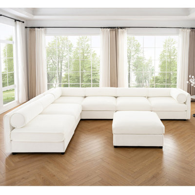 6 Modular Sectional With Storage, White Chenille Upholstery, Modern, Ergonomic Seating Modern Built-in Sectional, Soft Chenille, Design
