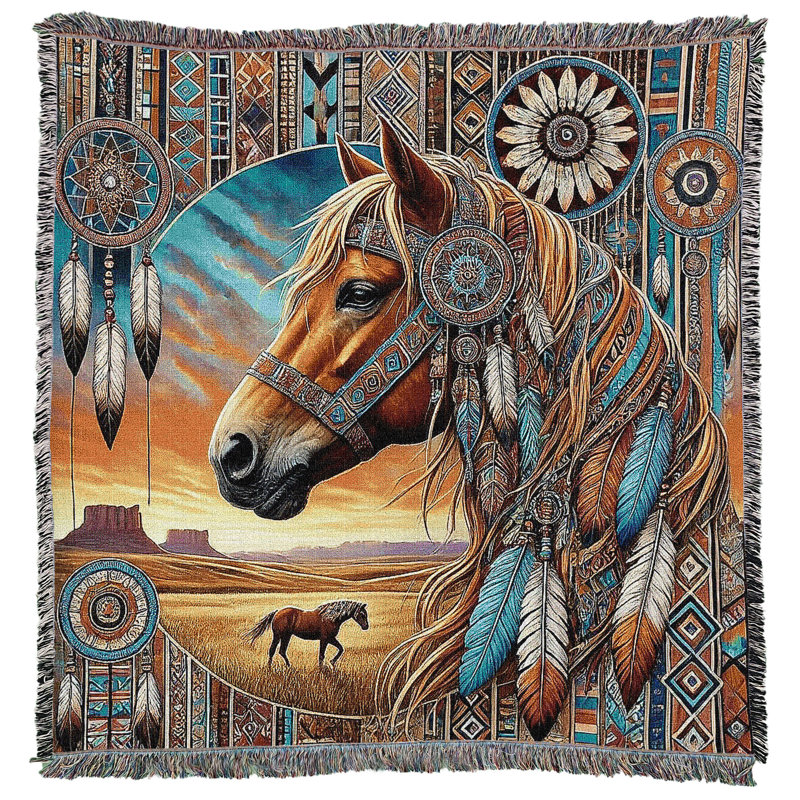 Jeté en coton Pure Country Weavers, Cheval tribal peint